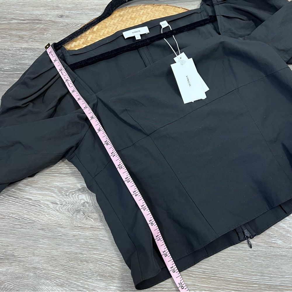 NWT VINCE‎ DRAPED 3/4 SLEEVE SQUARE NECK POPLIN TOP BLOUSE BLACK - Picture 8 of 8